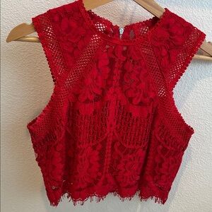 Lulu's Vibrant Red Lace Crop Top